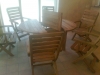 Sendintas ąžuolinis stalas su prailginimu ir kėdėmis